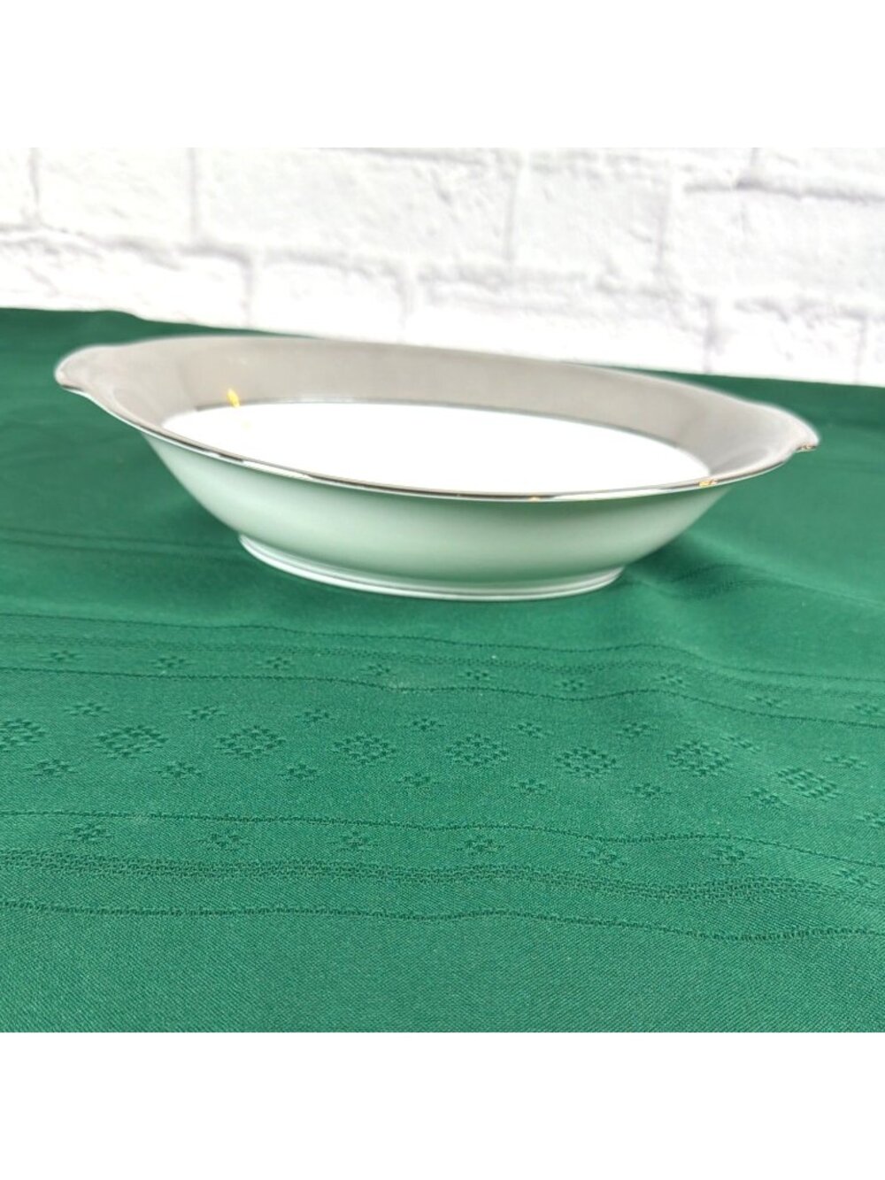 Vintage 50s Sango Platina 11" Oval Serving Bowl Gray Band Platinum Trim Japan - Picture 3 of 12